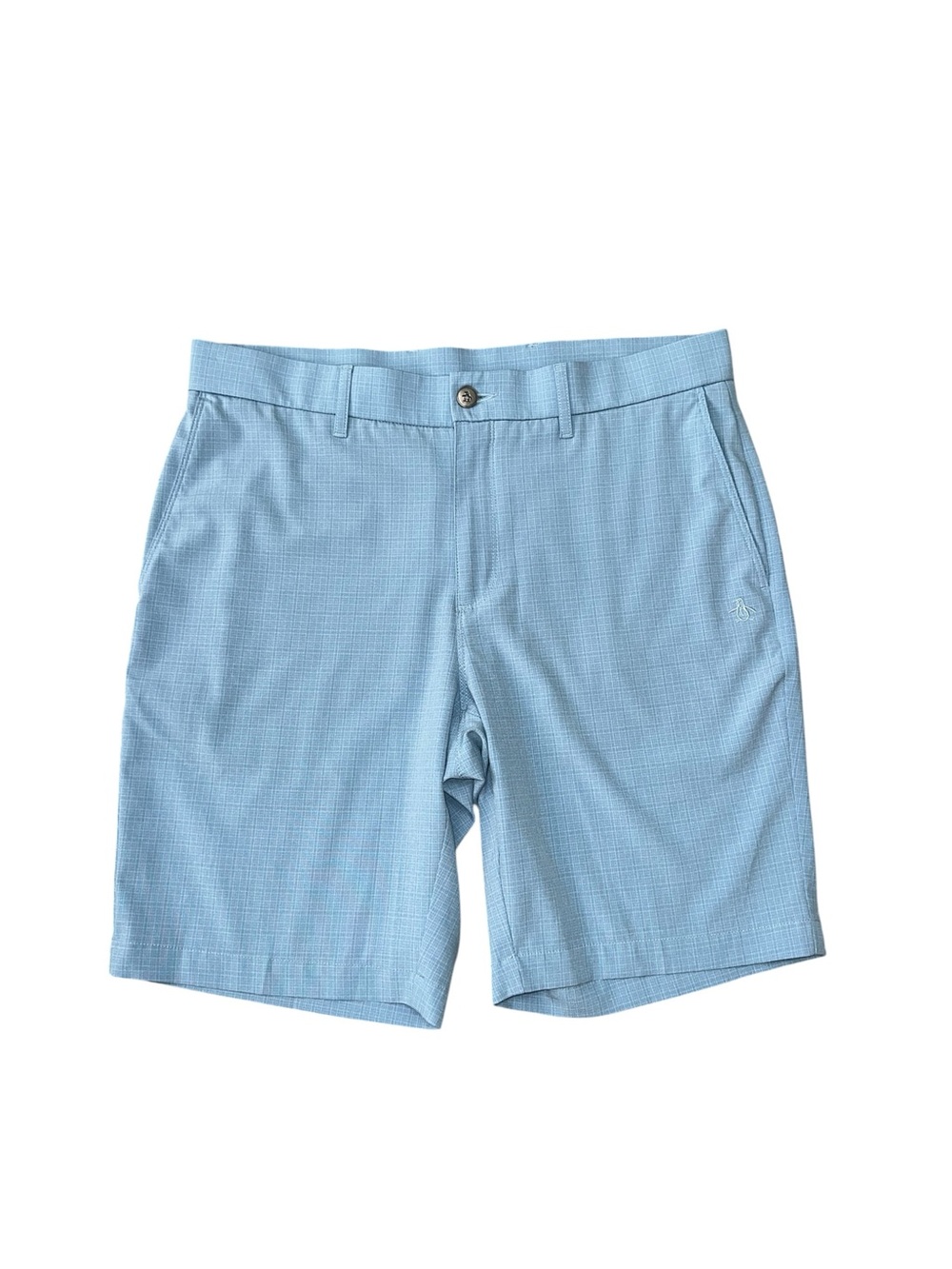 MEN’S ORIGINAL PENGUIN light blue tiny checkered pattern golf shorts size 32 EUC